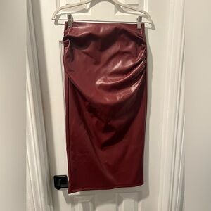 Elegant Burgundy Faux Leather Skirt